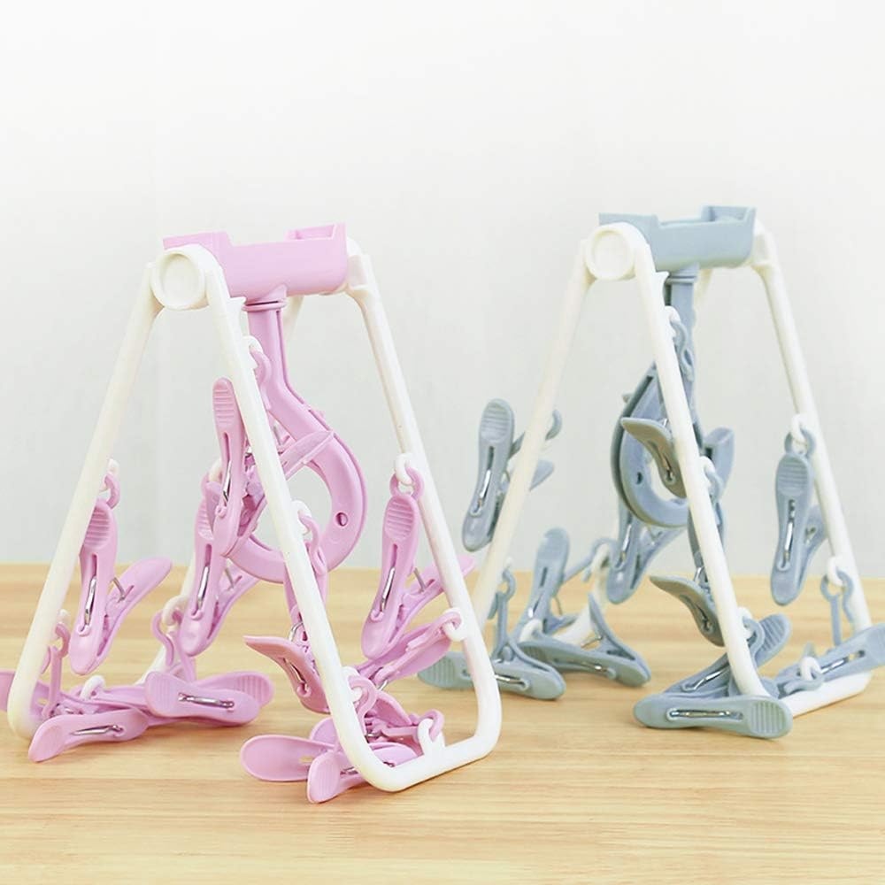 ZACI 2 Pack Clothes Drying Rack,12 Clips Laundry Drying Rack Folding Sock and Underwear Plastics Hanger