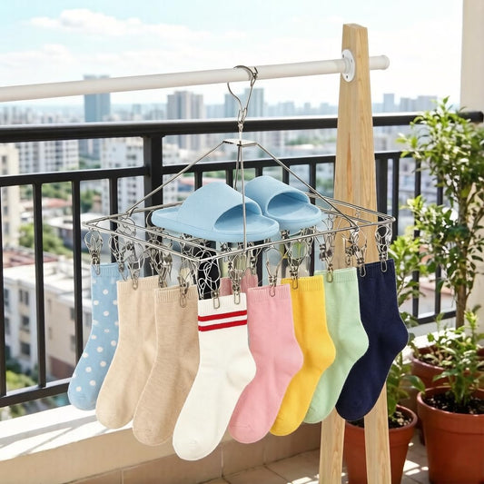 2 Pack Sock Drying Racks with 80 Clips, Stainless Steel Drying Clamp