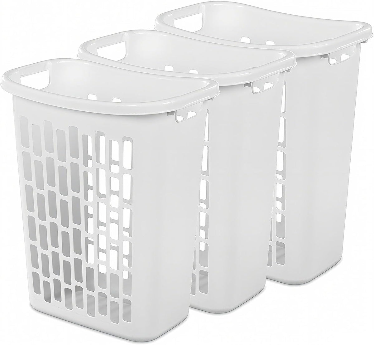 3-Pack Tall & Slim Open Rectangular Plastic Laundry Hamper, White