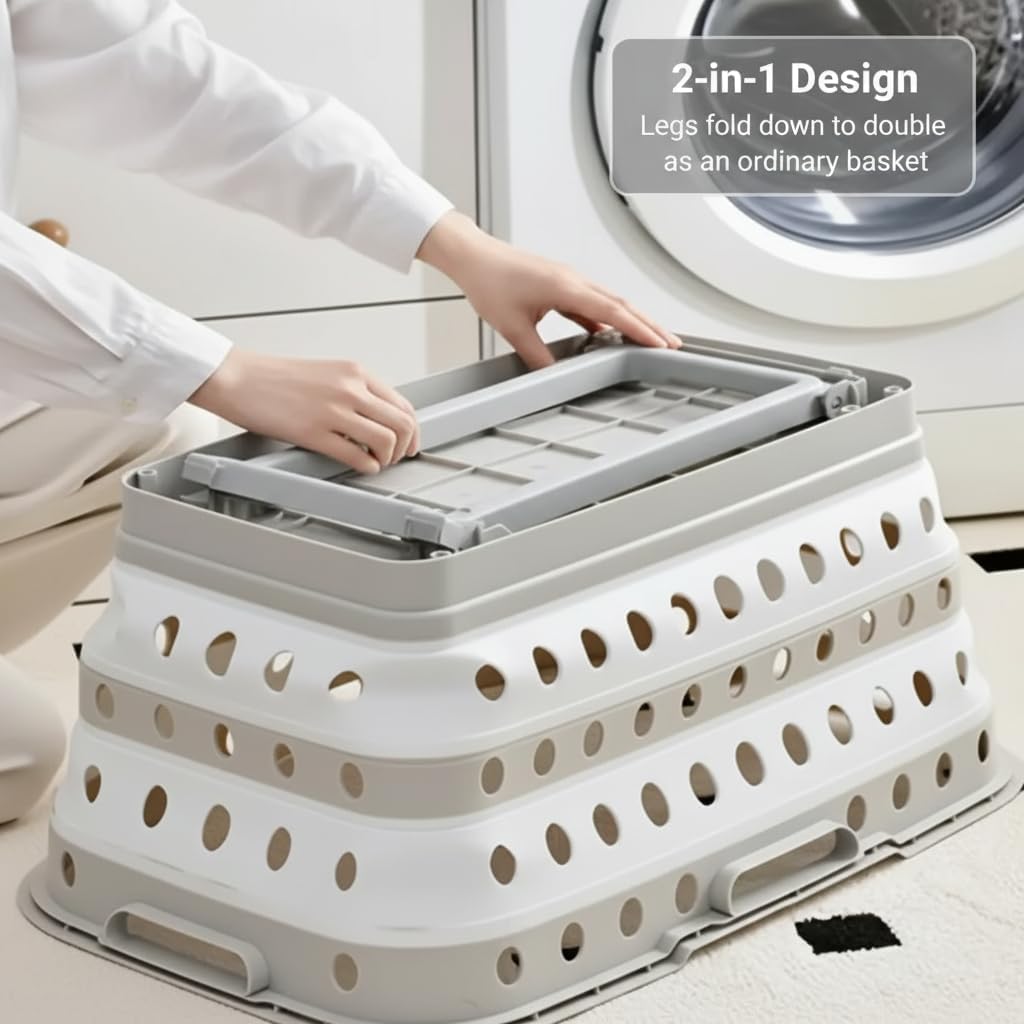 Spark Innovators No Bend Basket, Collapsible Laundry Basket with Legs