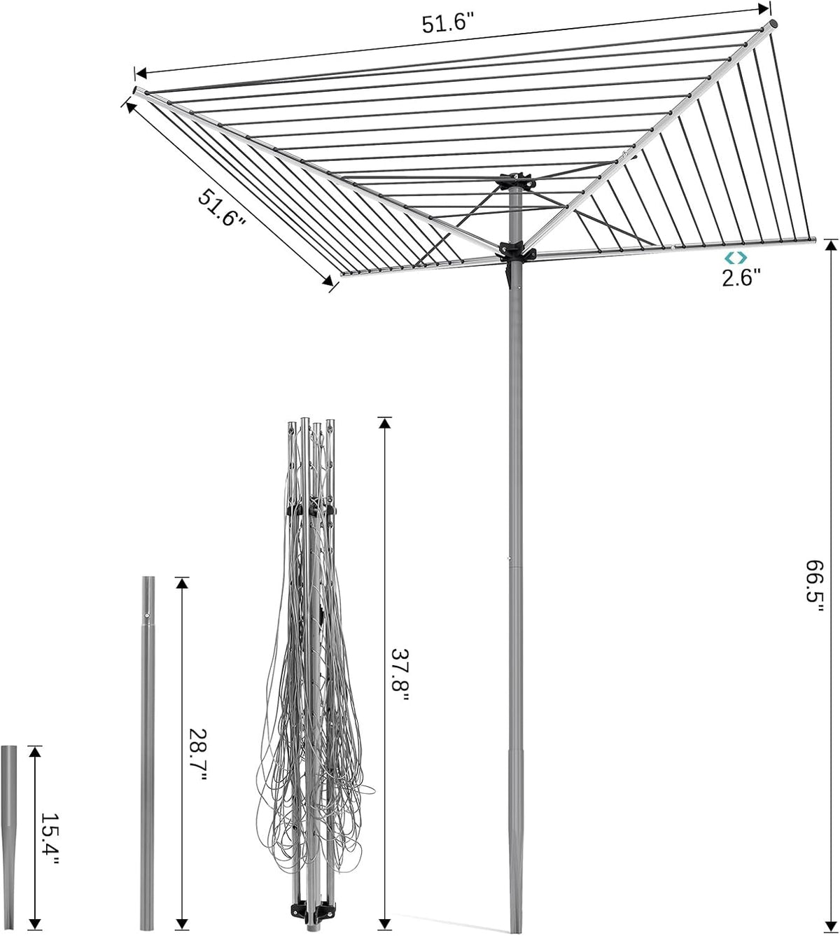 APEXCHASER 131FT Outdoor Umbrella Clothes Drying Rack