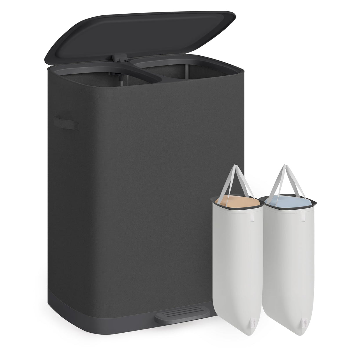 SONGMICS Laundry Hamper with Lid and Pedal, 160L Laundry Basket，2 Sections
