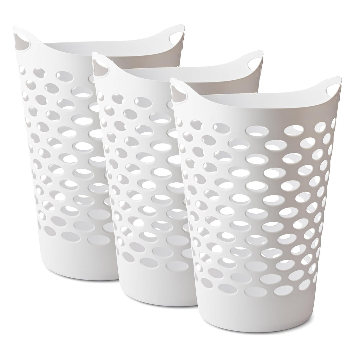 2 BUSHEL Flexible Laundry Basket,Tall plastic hamper for Clothes, Bedroom, and Storage - Portable Round Bin with Carry Handles 17.75" x 17.25" x 26", White (2)