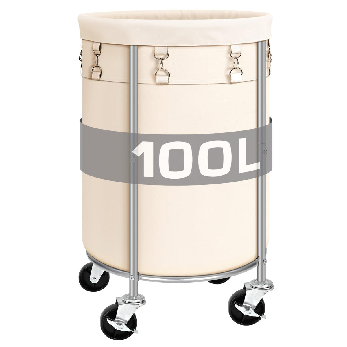 100L Round Rolling Laundry Hamper Basket with Wheels, Grey