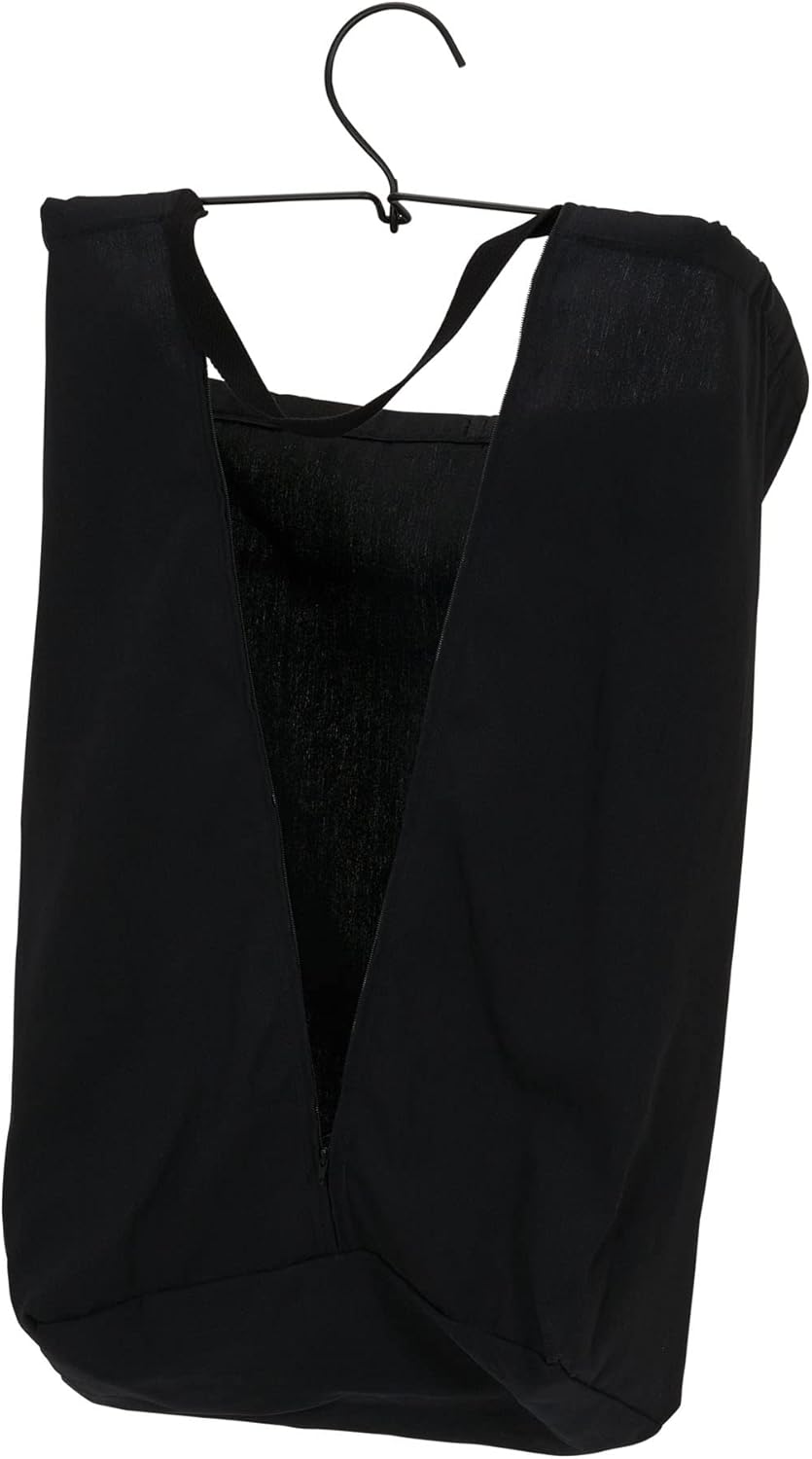 Household Essentials Door Hanging Laundry Bag in Washable Canvas with Loop Handle, Black