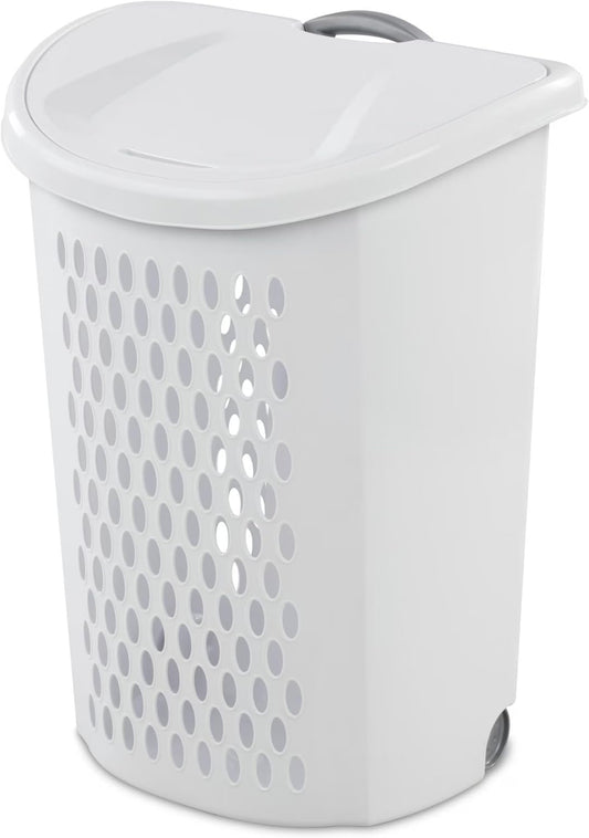 The White Wheeled Plastic Laundry Hamper – Adult-Sized Rolling Basket With Handles For Home