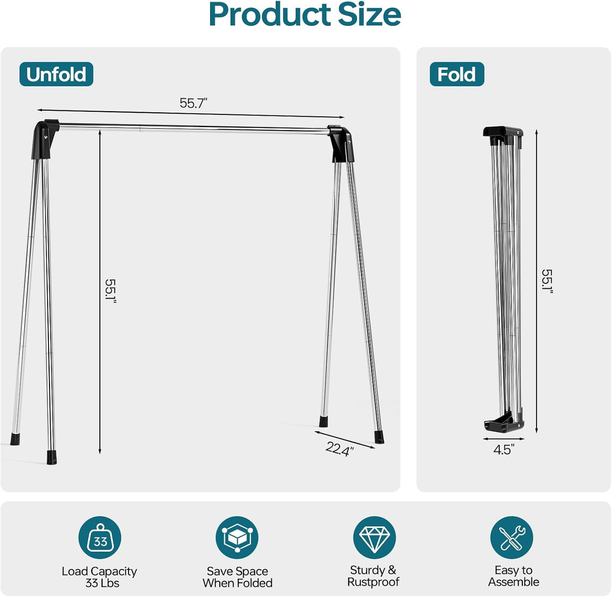 TOOLF 55 Inch Stainless Steel Collapsible Clothes Drying Rack