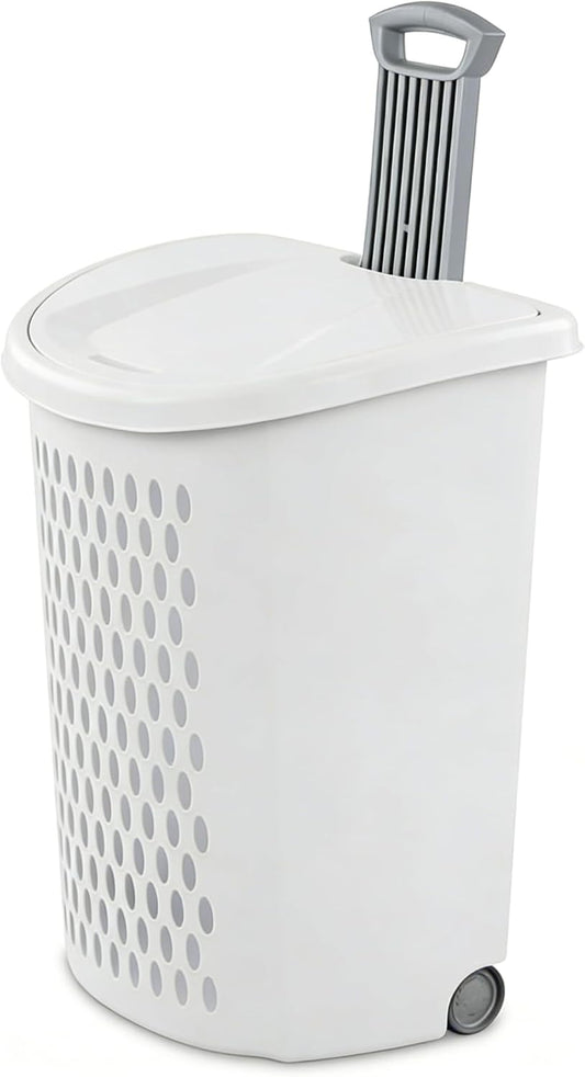 White Lalaundry Basket with Wheels and Lid, Portable Laundry Basket