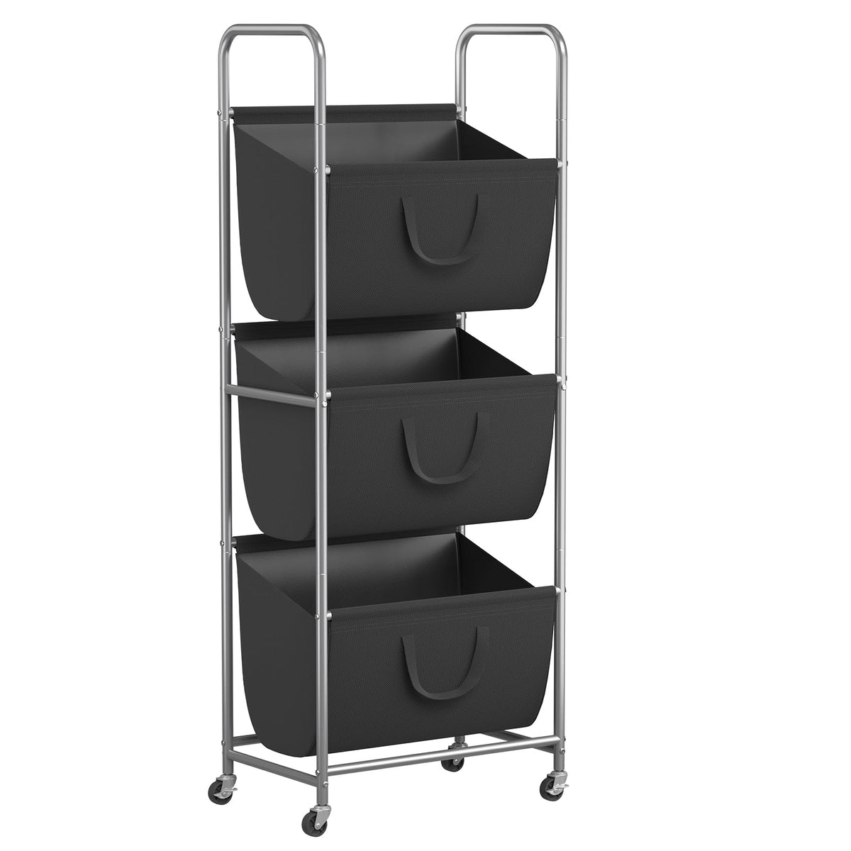 ELYKEN 3-Tier Vertical Rolling Laundry Hamper with Wheels & Removable Bags