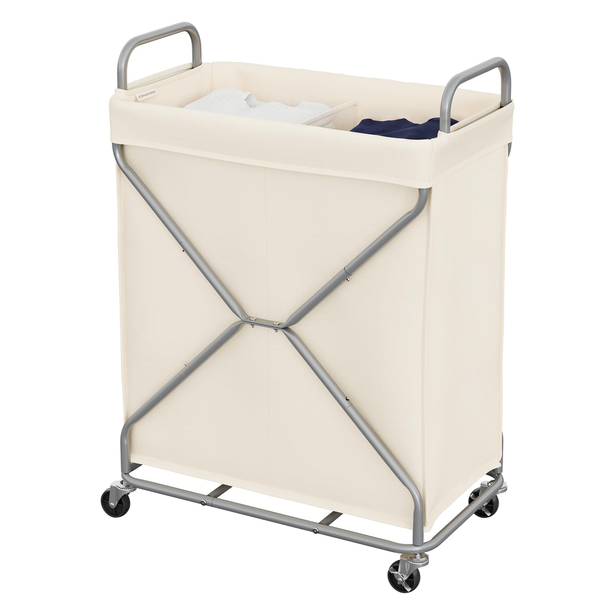 StorageWorks 2 Section Laundry Sorter with Wheels, 160L Beige Hamper Basket