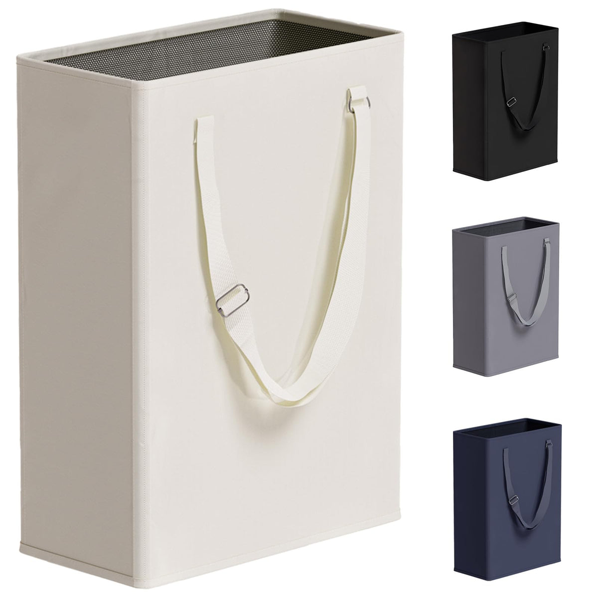 45L Slim Laundry Hamper with Adjustable Long Handles & Mesh Top, Beige