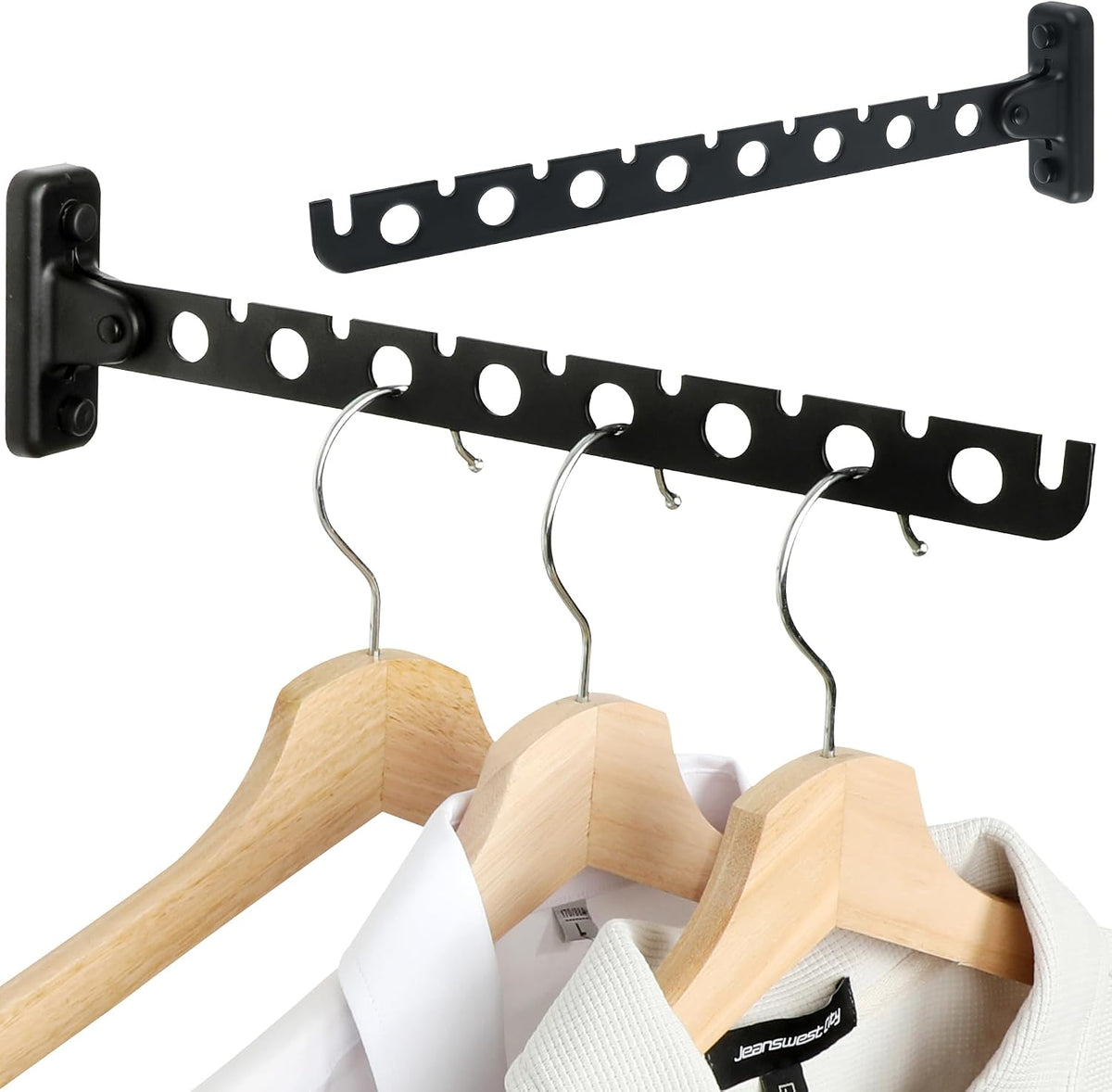 Alise Clothes Drying Racks Wall Mounted Coat Hangers,Black,2 Pcs