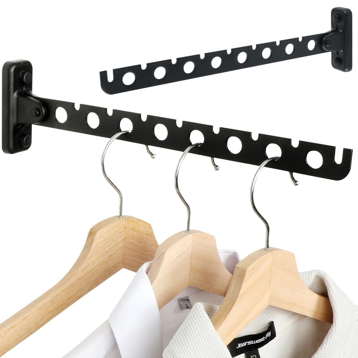 Alise Clothes Drying Racks Wall Mounted Coat Hangers,Black,2 Pcs