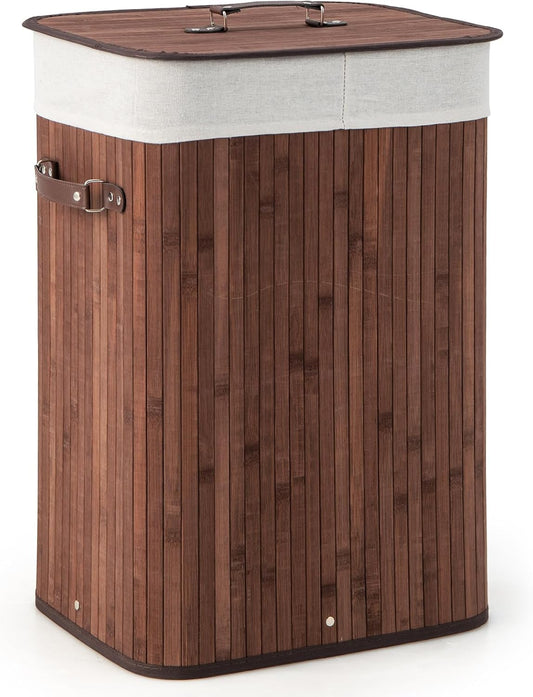 Giantex Bamboo Laundry Hamper with Lid Removable Liner & Handles