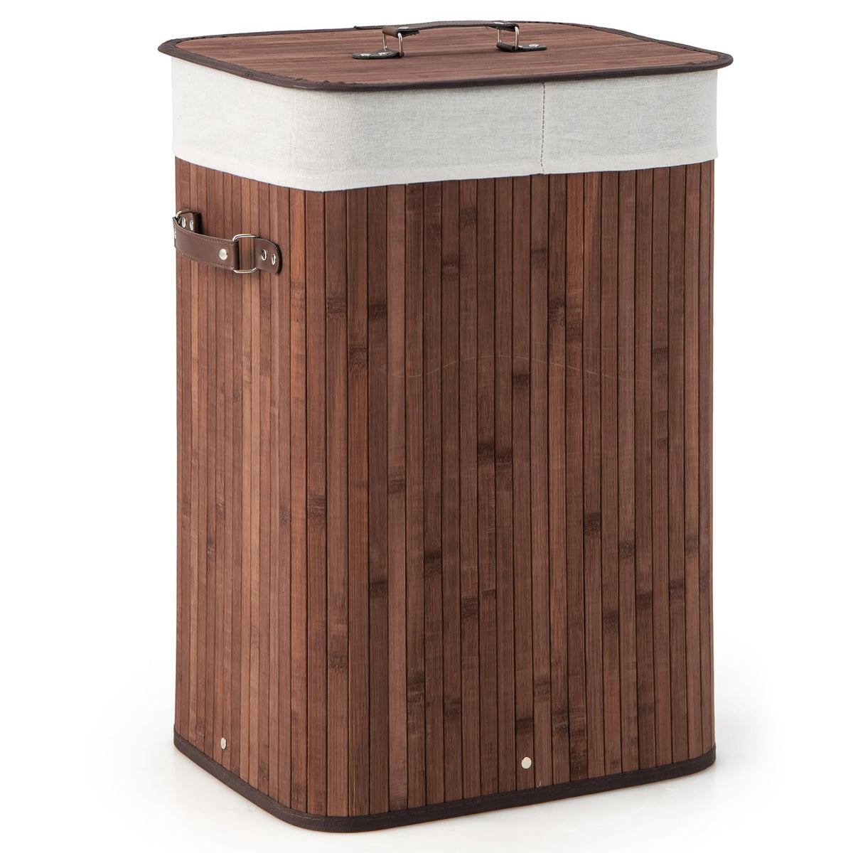 Giantex Bamboo Laundry Hamper with Lid Removable Liner & Handles