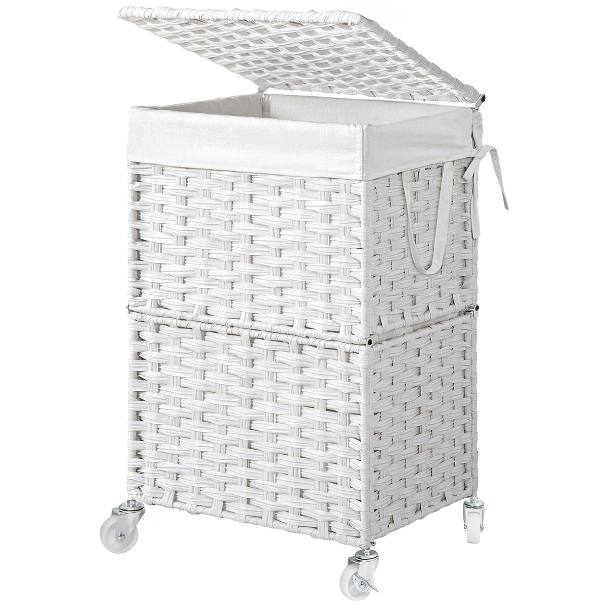 Chrislley Wicker Laundry Basket with Wheels,Rolling Laundry Hamper with Lid