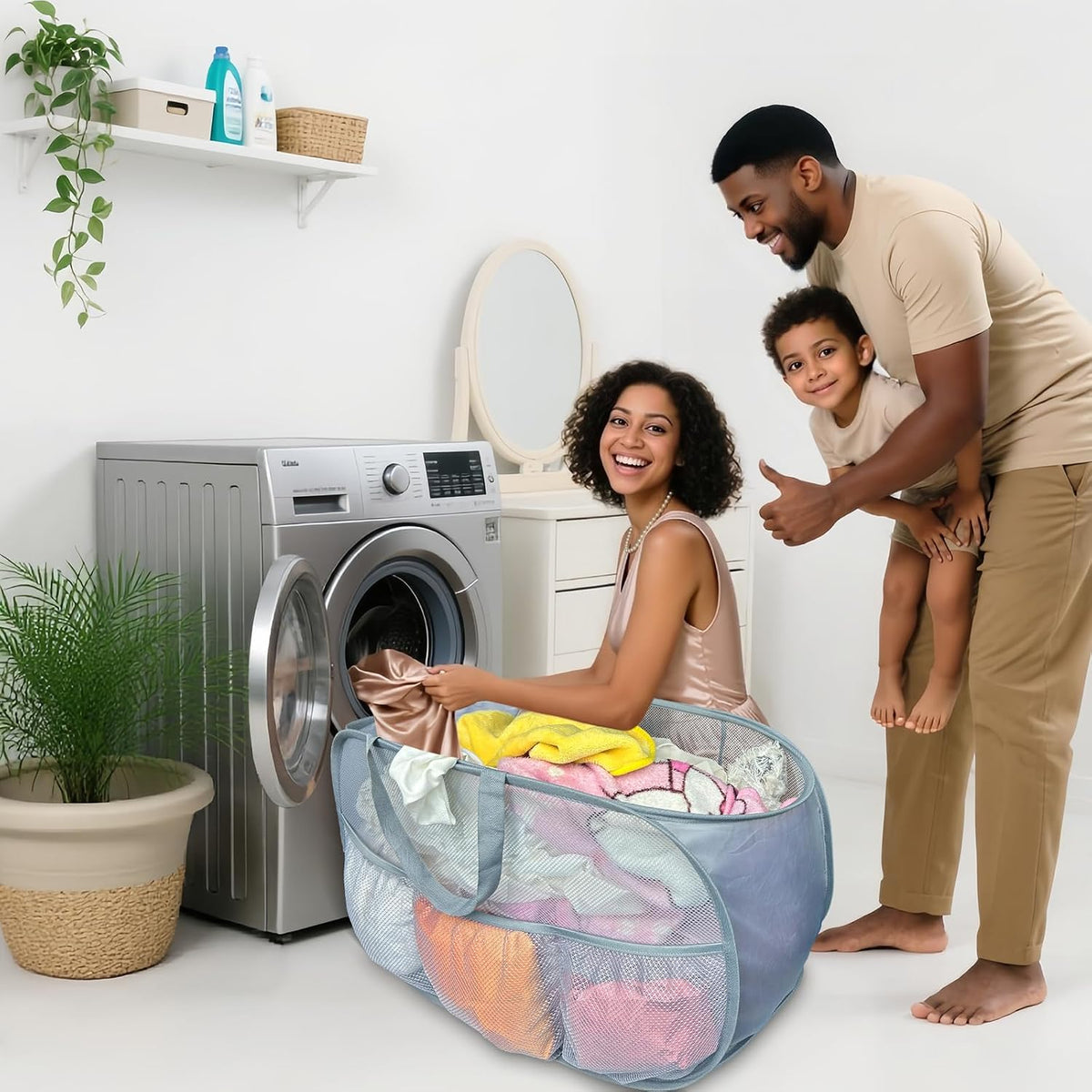 Pop Up Laundry Hamper 2 Pack with Handles & Side Pockets