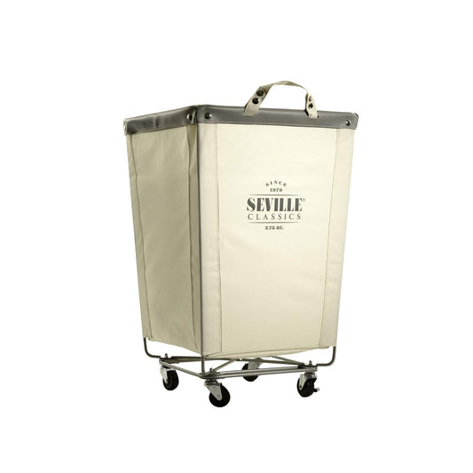 Seville Classics Large Commercial Heavy Duty Rolling Steel Frame Laundry Hamper Canvas Cart Bin, w/ Wheels for Hotel, Home, Closet, Bedroom (PATENTED), Cream, 18.1" D x 18.1" W