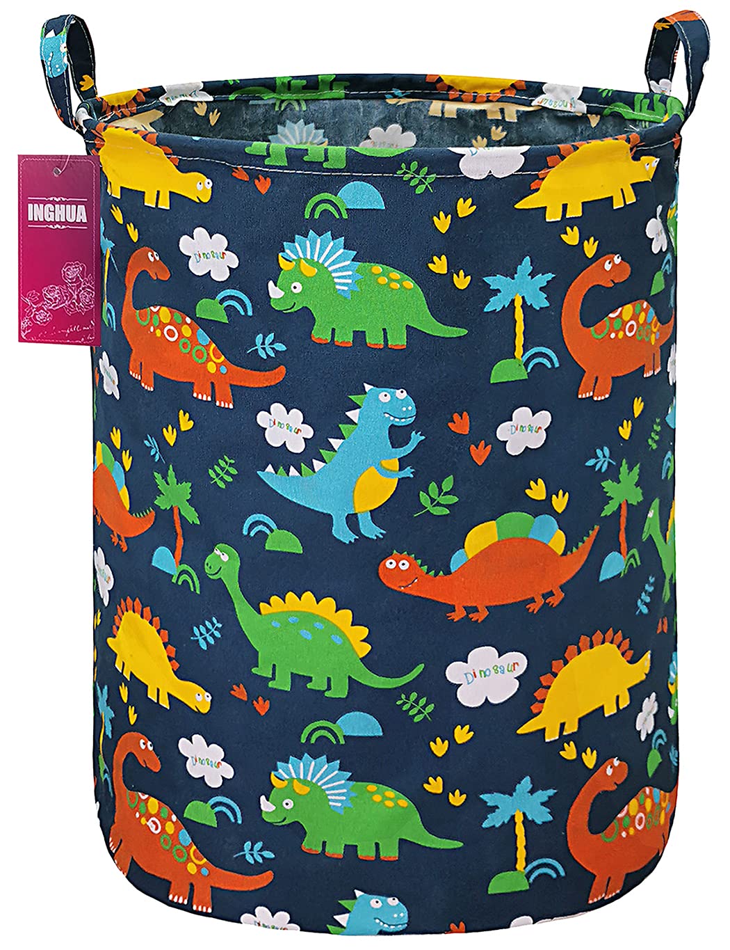 Laundry Hamper Large Canvas Fabric Storage Basket Pink hearts