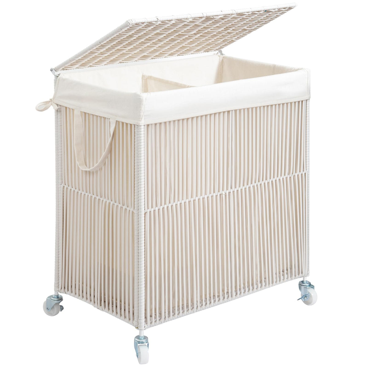 WOWLIVE Rolling Laundry Basket Wheels, Handwoven Laundry Hamper with Lid