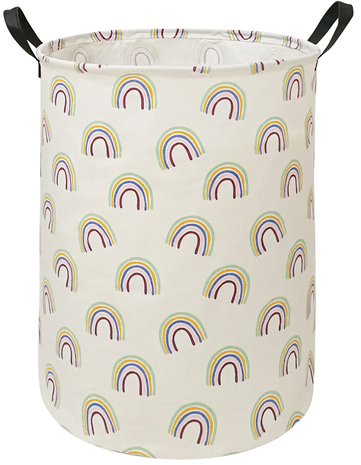 Collapsible Kids Laundry Basket Clothes Hamper, Foldable Storage Organizer Bin, Toy Clothes Storage with Handles for Boys Girls Bedroom, Room Decor Purple Rainbown