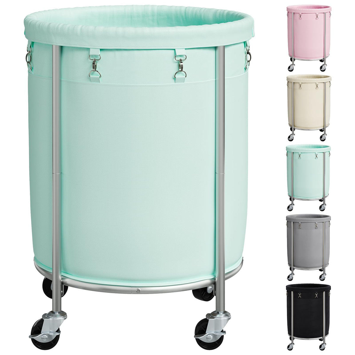 ELYKEN Laundry Basket with Wheels, Round Rolling Laundry Hamper, Black