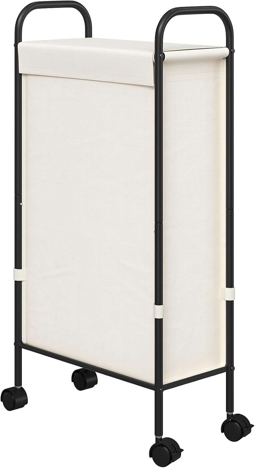 ELYKEN Slim Laundry Hamper with Lid & Wheels, 50L Rolling Laundry Basket