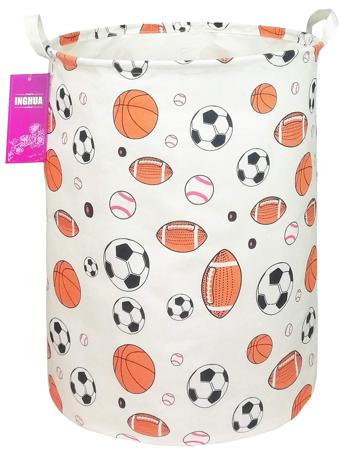 Laundry Hamper Large Canvas Fabric Storage Basket Pink hearts