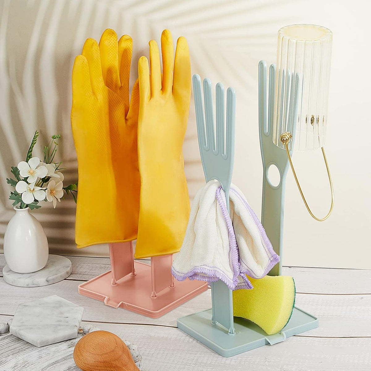 2 Pcs Kitchen Glove Holder Drying Rack Dryer Plastic Mitten Rubber Rack