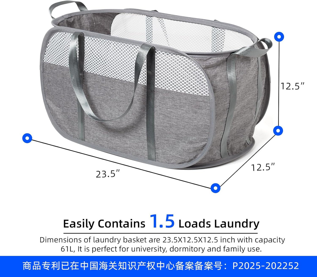 Pop Up Laundry Hamper, Holds 1.5 Loads, Honeycomb Breathable Laundry Basket