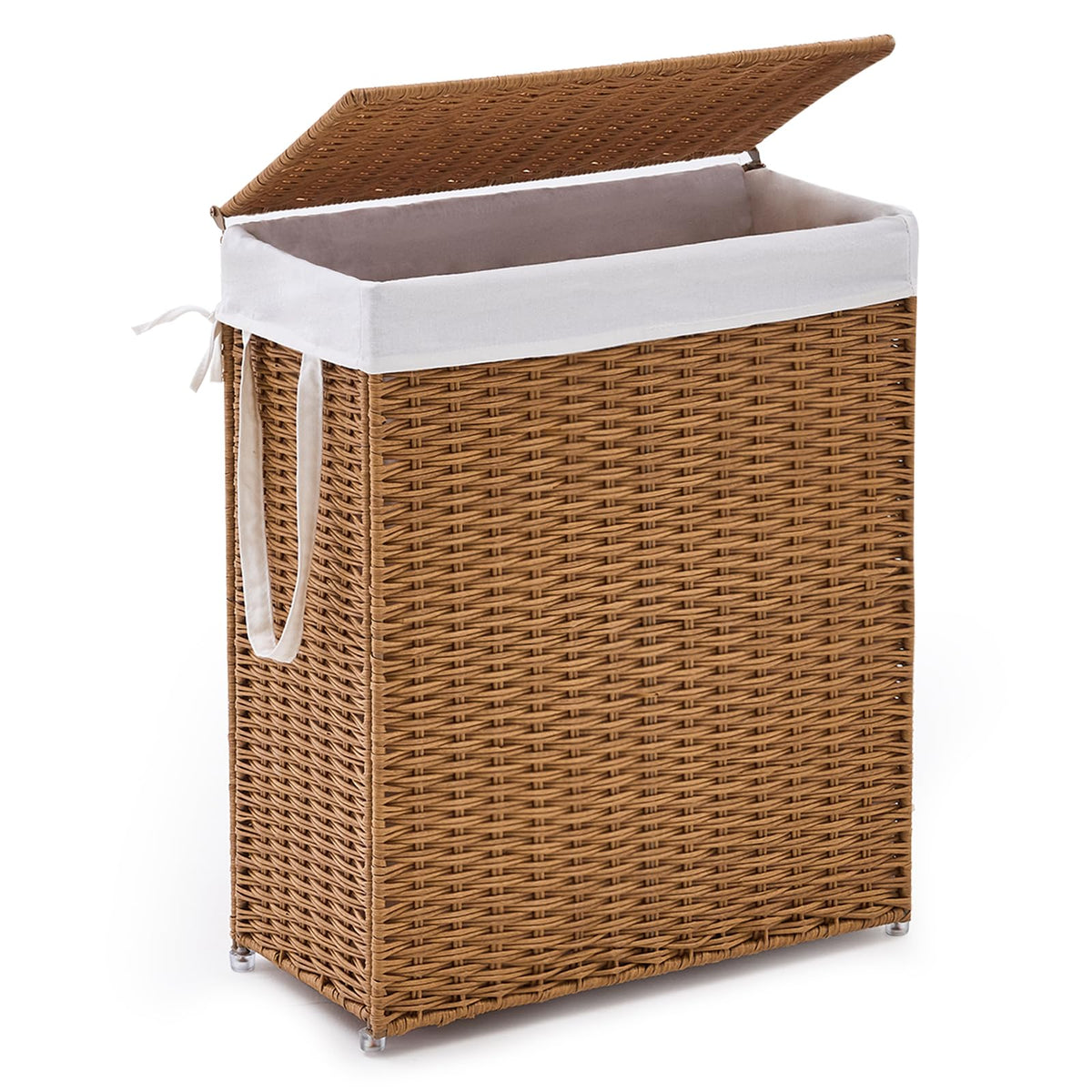 Slim Laundry Hamper with Lid, Handwoven Natural Water Hyacinth Basket