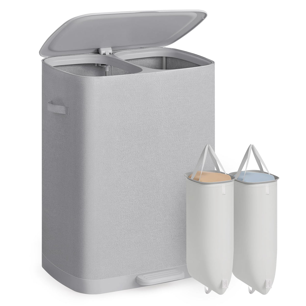 SONGMICS Laundry Hamper with Lid and Pedal, 160L Laundry Basket，2 Sections