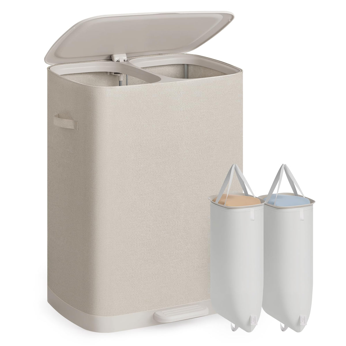 SONGMICS Laundry Hamper with Lid and Pedal, 160L Laundry Basket，2 Sections