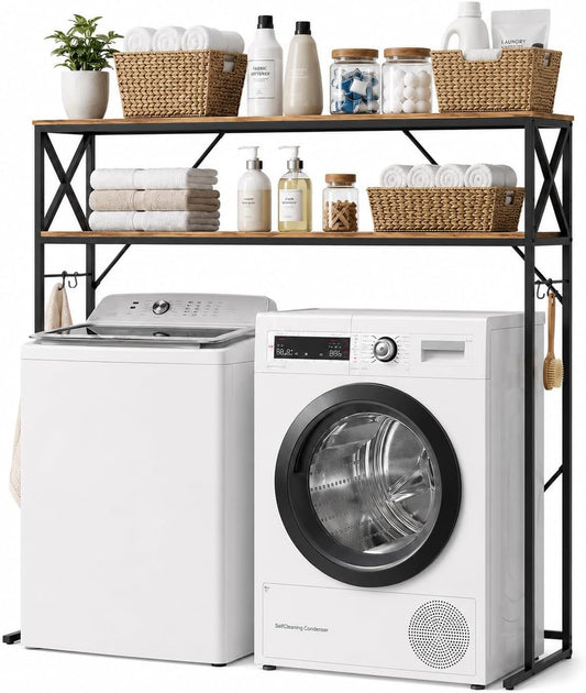FIMELLO 2 Tiers Over Washer and Dryer Storage Shelves,Espresso Oak