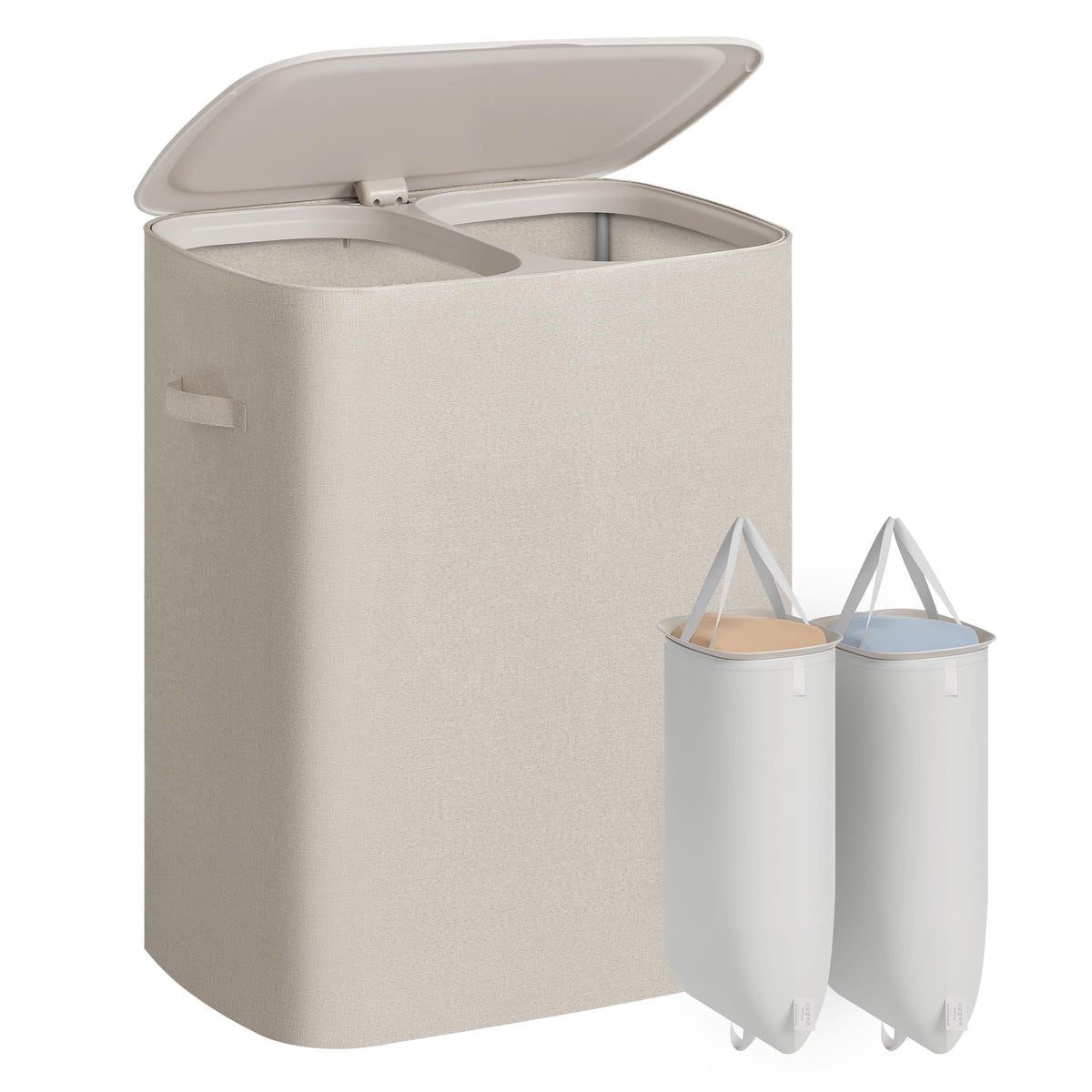 SONGMICS Laundry Hamper with Lid and Pedal, 160L Laundry Basket，2 Sections
