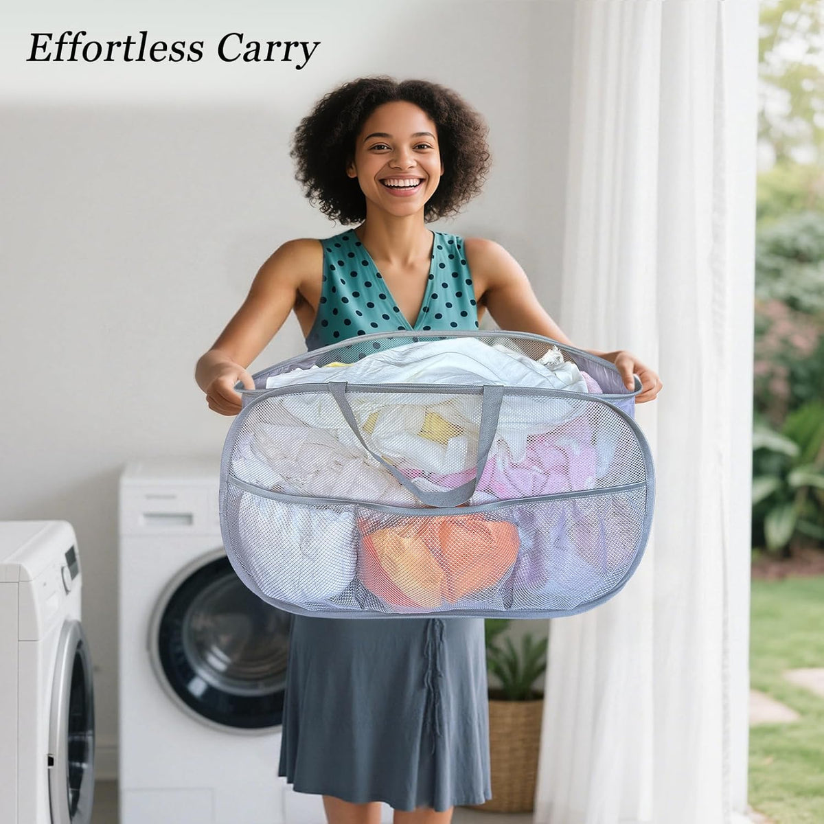 Pop Up Laundry Hamper 2 Pack with Handles & Side Pockets