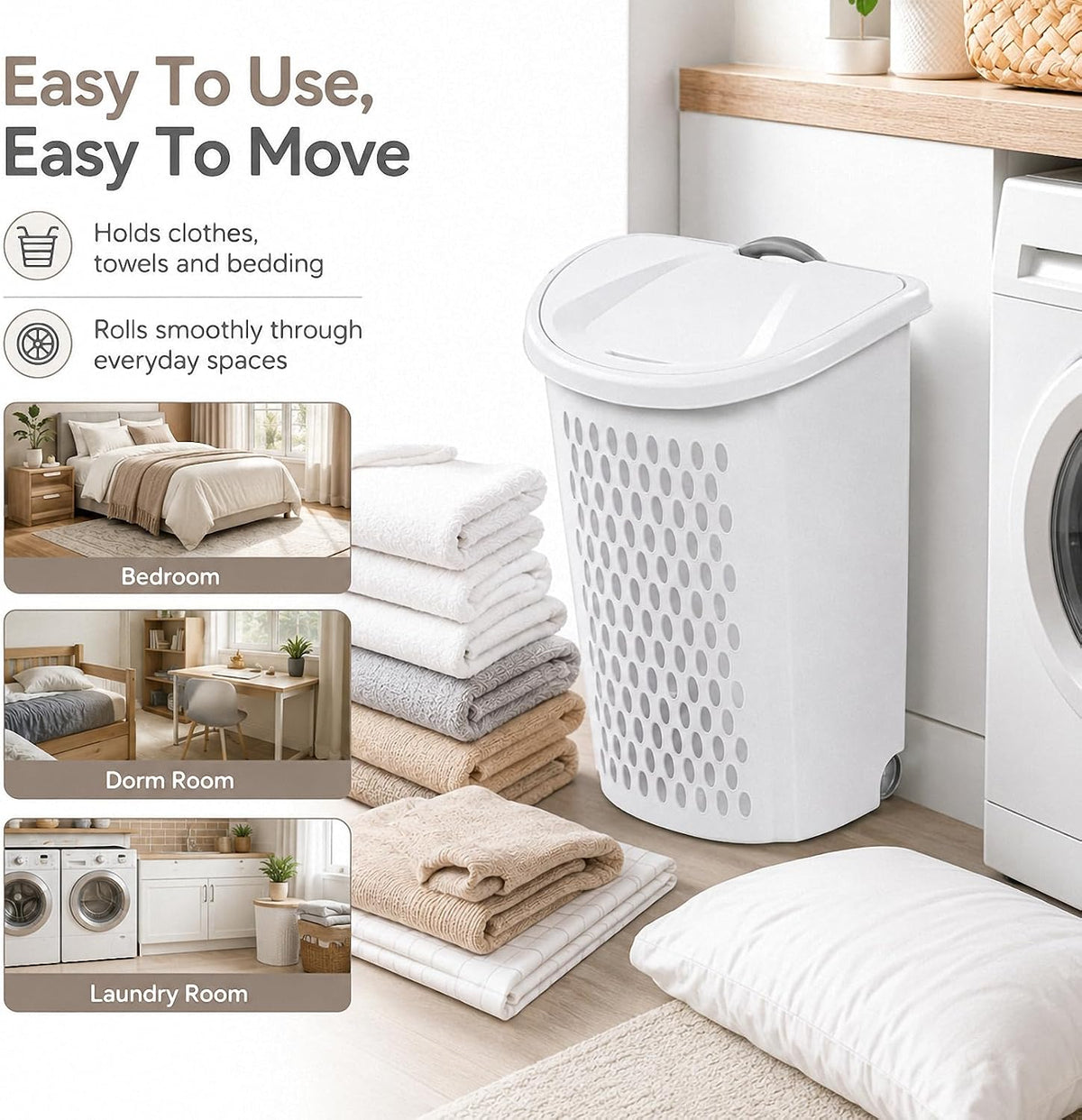 135L Wheeled Plastic Laundry Hamper, Ultra Wheeled Clothes Laundry Basket