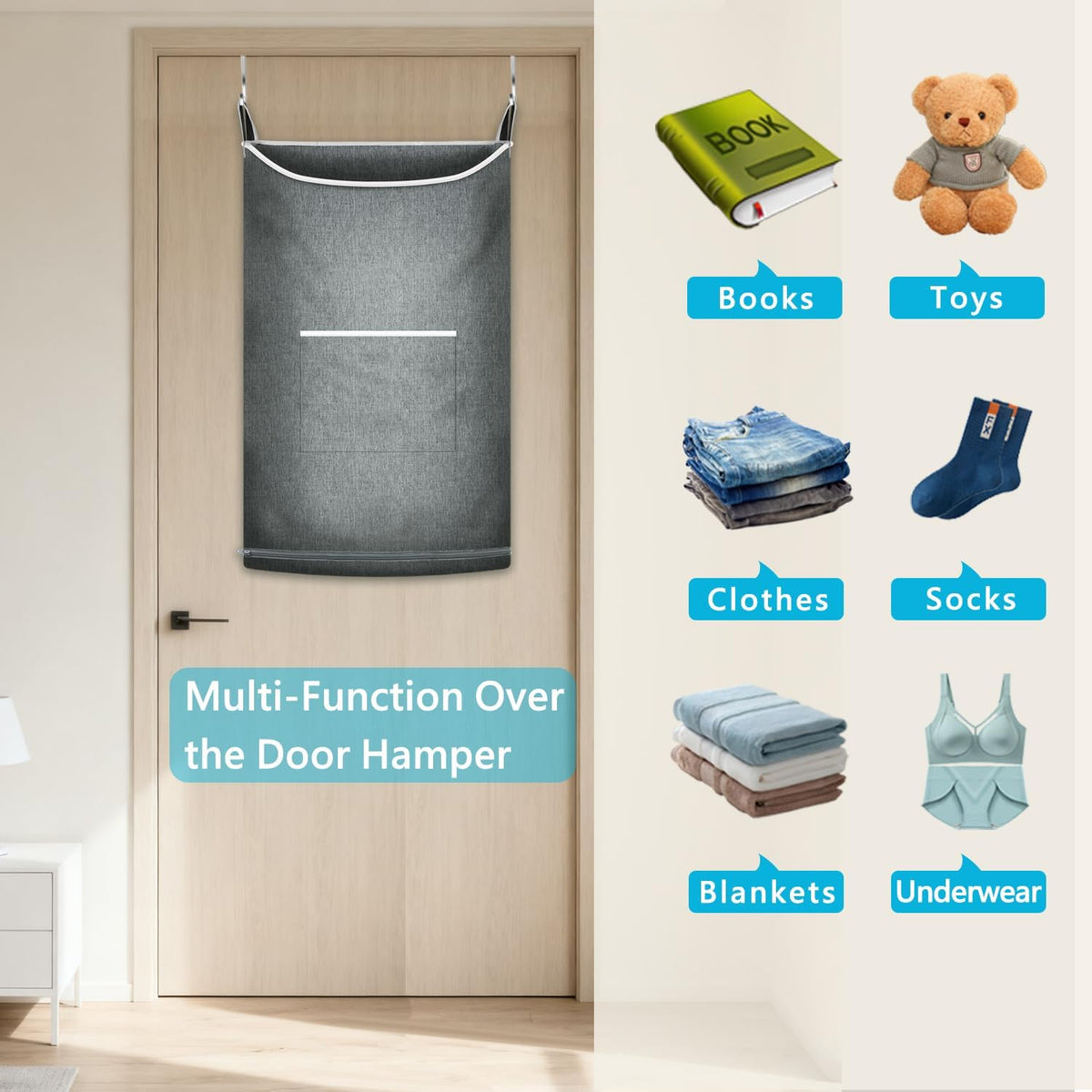 XL Hanging Laundry Hamper,Over the Door Hamper Bag for Bathroom,Dorm, Home.