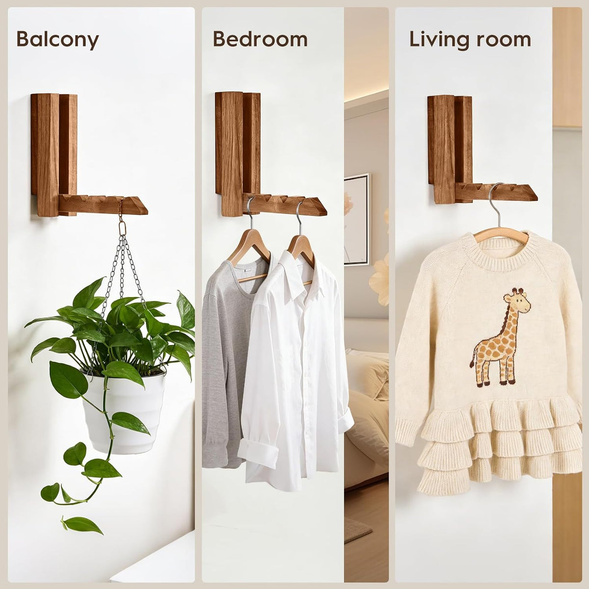 2 Pack Clothes Drying Rack Wall Mounted,Space Saver Wood Wall Mounted Folding Clothes Hanger Rack for Laundry Room,Bathrooms,Closet Storage Organization,Easy to Install