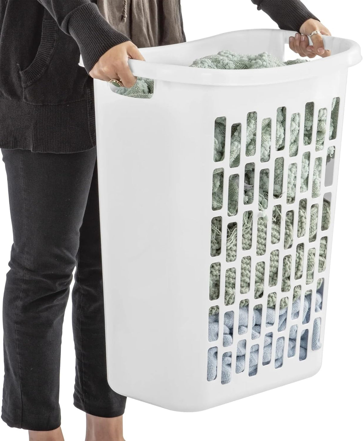 Rectangular Open Plastic Laundry Basket, Suitable for Small Spaces, White