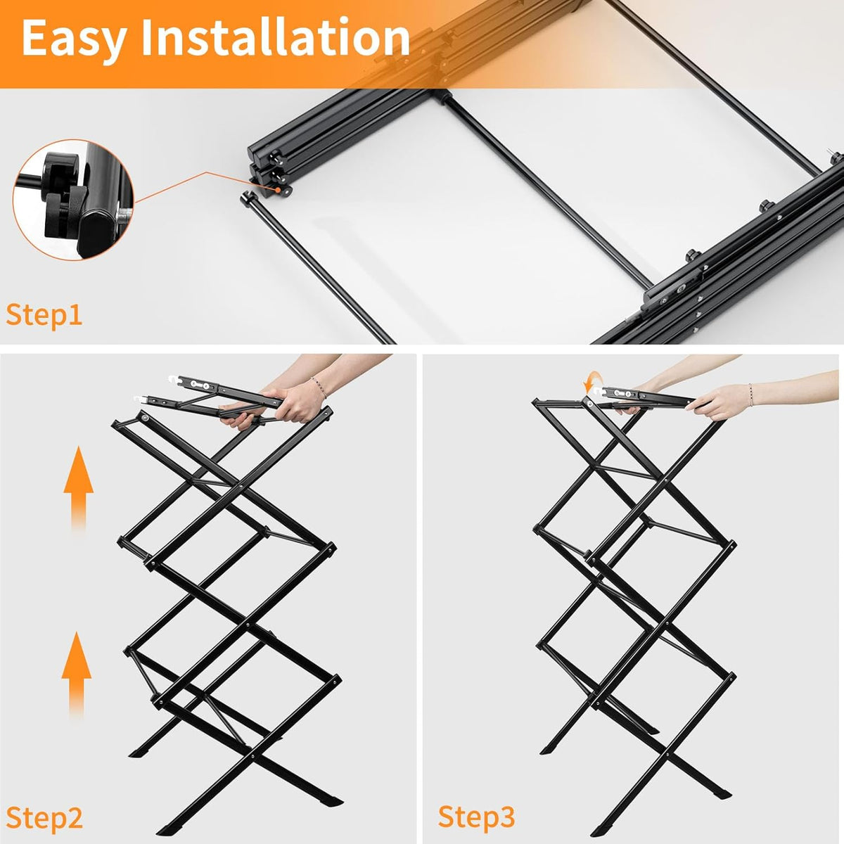 3 Tier Clothes Drying Rack, Foldable Drying Rack Clothing,Indoor & Outdoor Laundry Rack for Drying Clothes,Space-Saving Design,Small Collapsible Portable Dryer Racks for Laundry,Pure Black