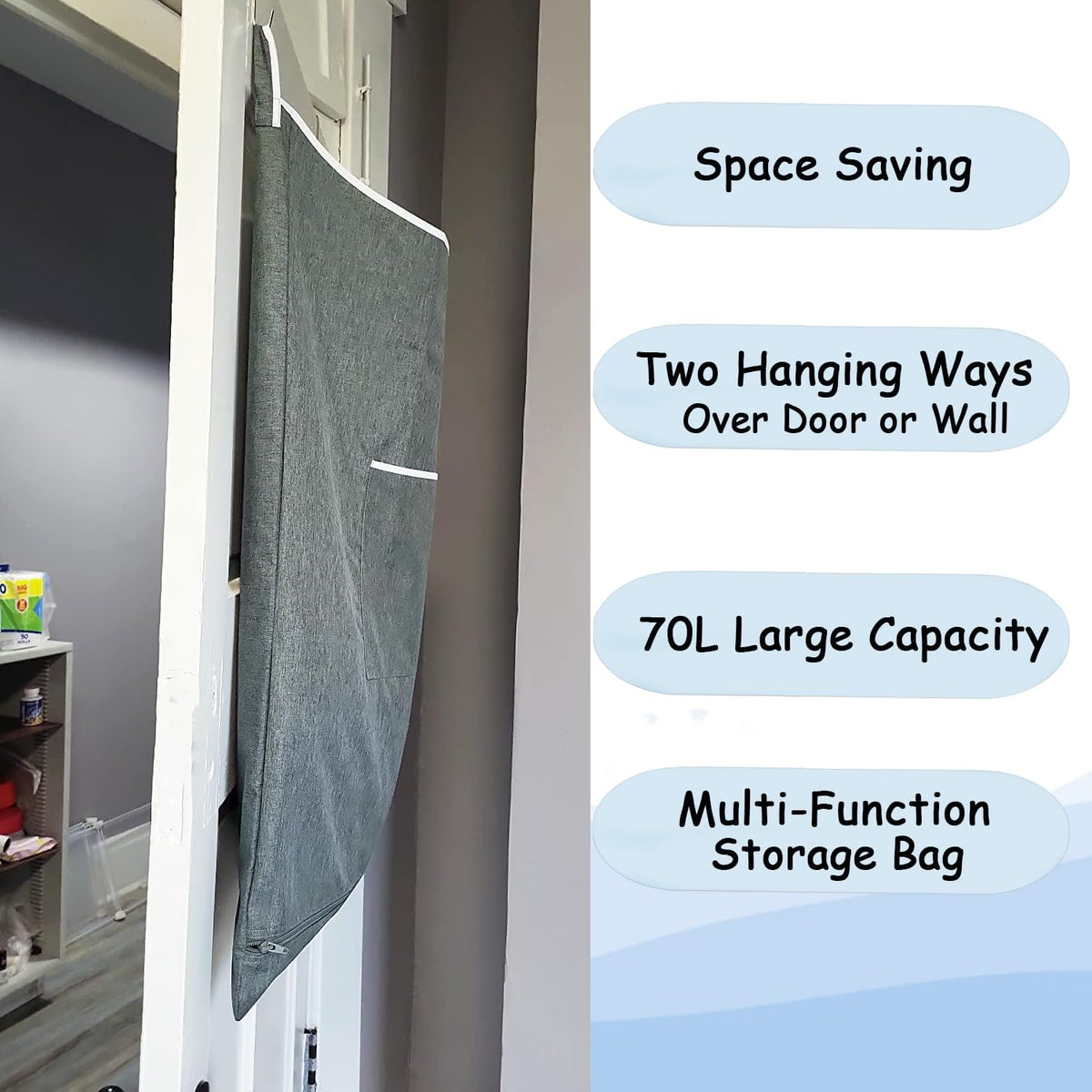 XL Hanging Laundry Hamper,Over the Door Hamper Bag for Bathroom,Dorm, Home.