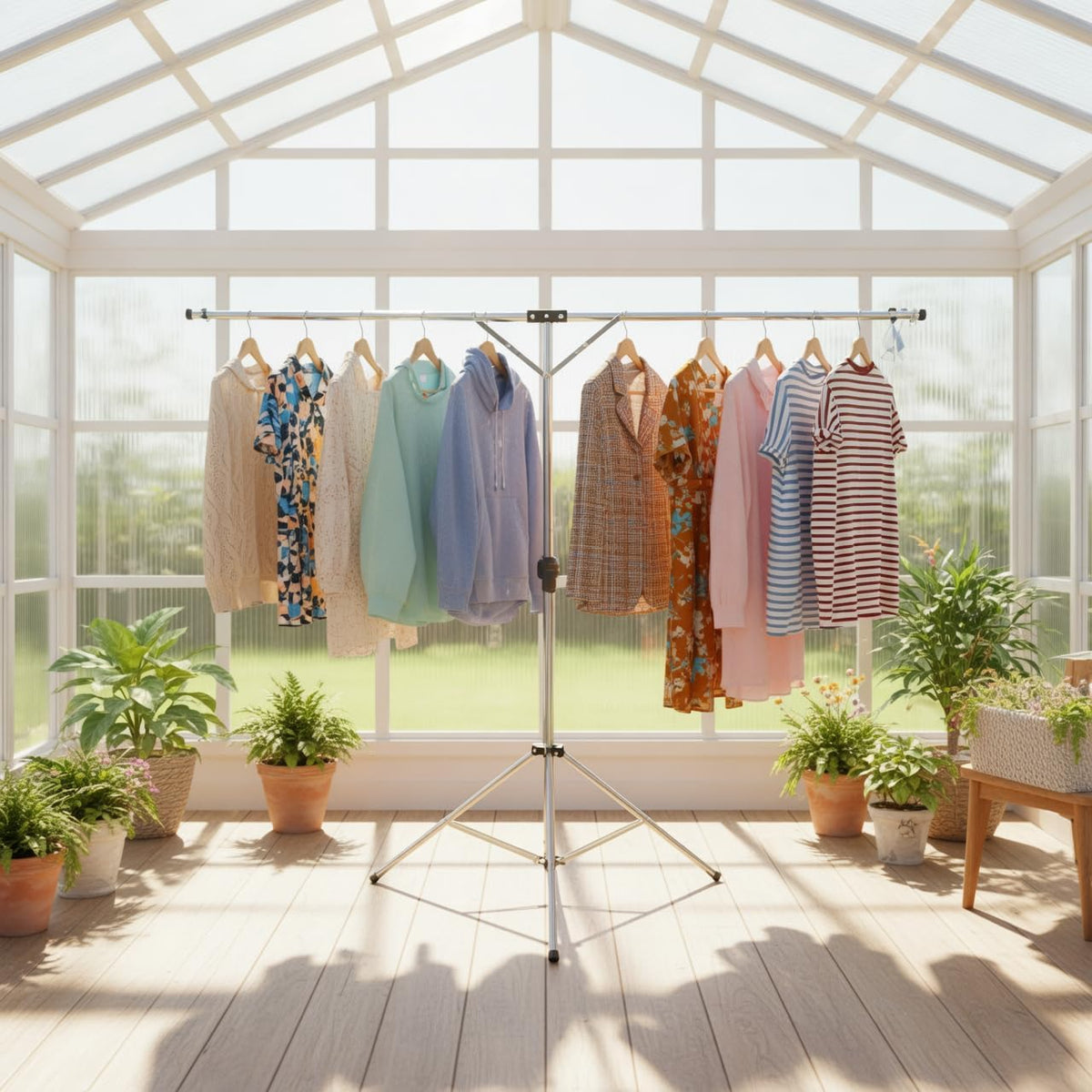 Foldable Portable Space Saving Stainless Steel Clothes Drying Rack.