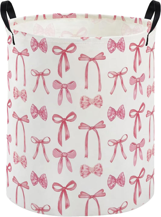 Pink Laundry Basket Bowknot Hamper for Nursery Pink Hamper Cute Storage Bin Organizer Room Decor for Home(Bowknot)