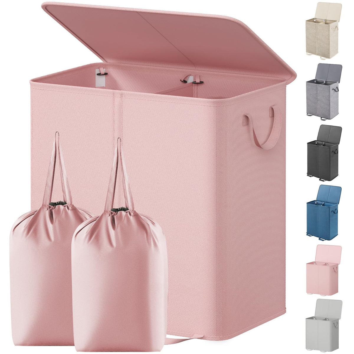 Lifewit Double Laundry Hamper with Lid, Removable Laundry Bags, Black