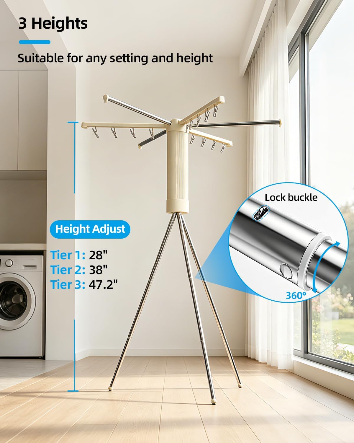 Foldable Tripod Clothes Drying Rack for Balcony, Hotel, Apartment, Bedroom