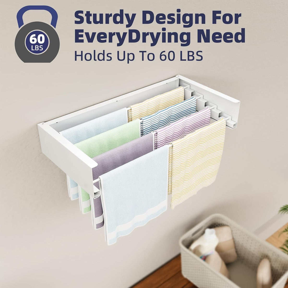 ZMBESUP Wall Mounted Drying Rack, 23.6" Foldable Clothes Drying Rack for Laundry Room Organization, Space Saving Retractable Laundry Rack for Small Space Apartment Bathroom Balcony (White)