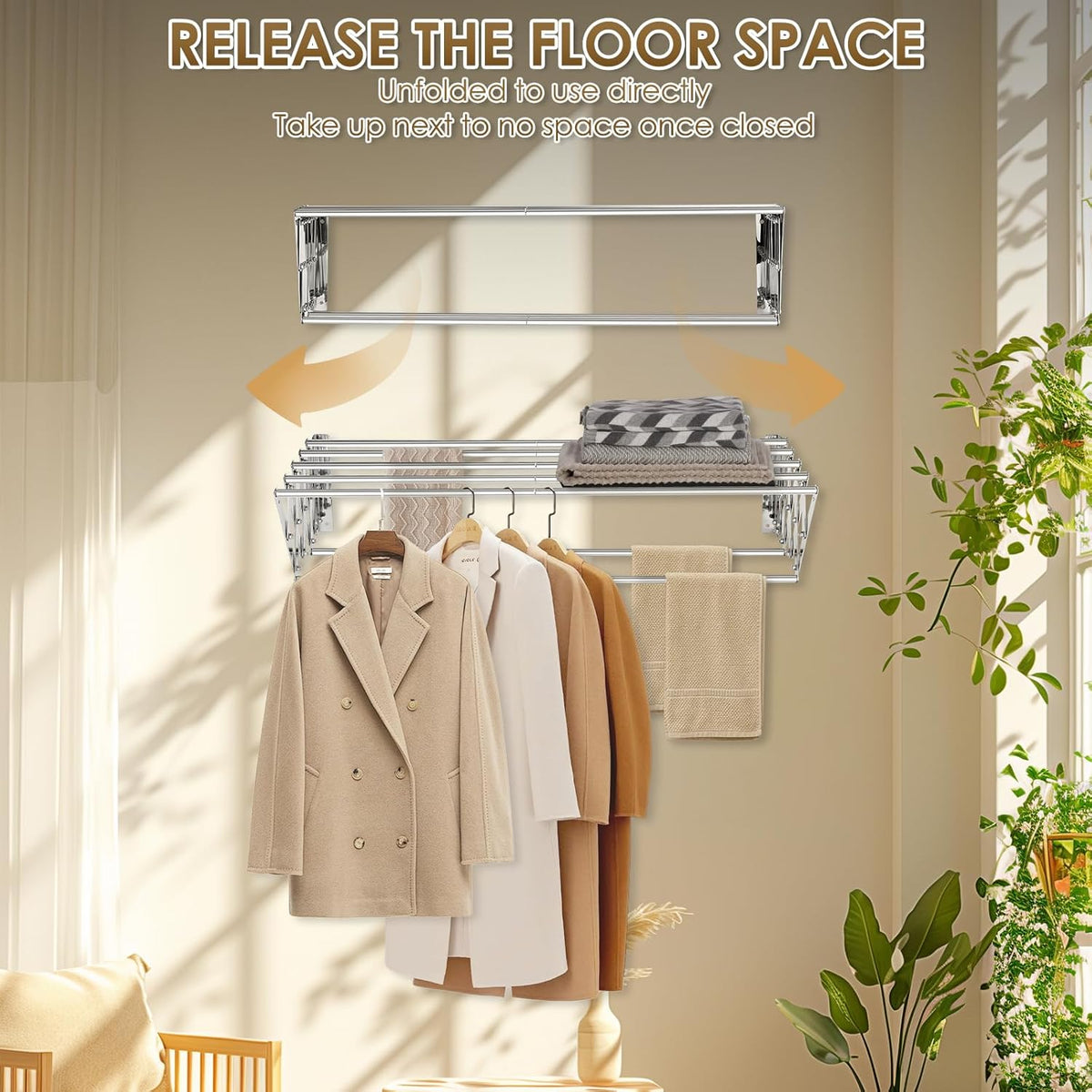XL-31.5" Wall Clothes Drying Rack, Retractable Mounted Rack Silver