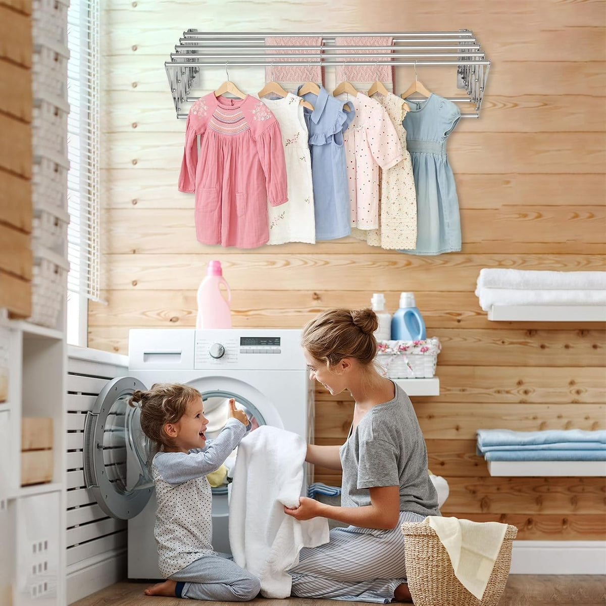XL-31.5" Wall Clothes Drying Rack, Retractable Mounted Rack Silver