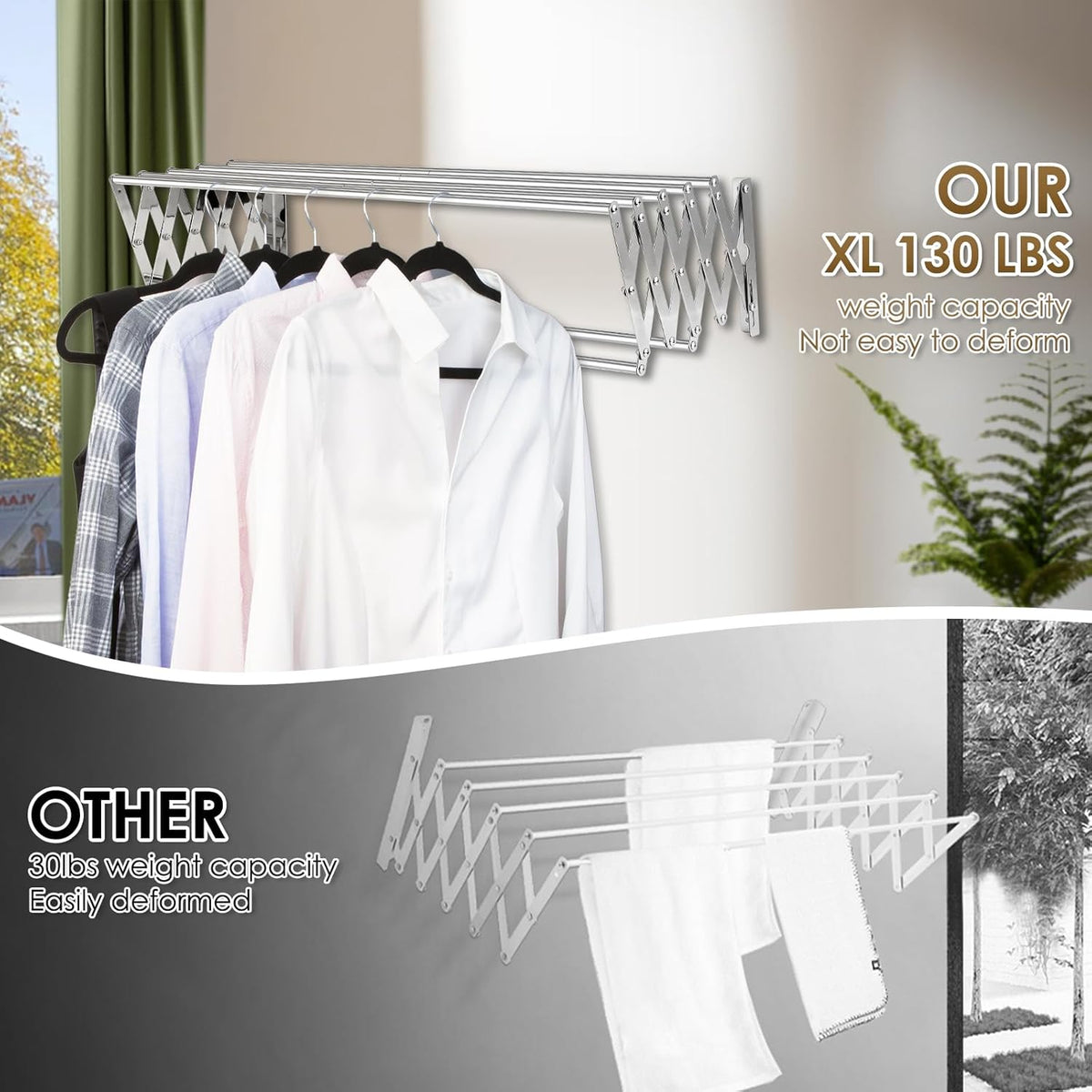 XL-31.5" Wall Clothes Drying Rack, Retractable Mounted Rack Silver